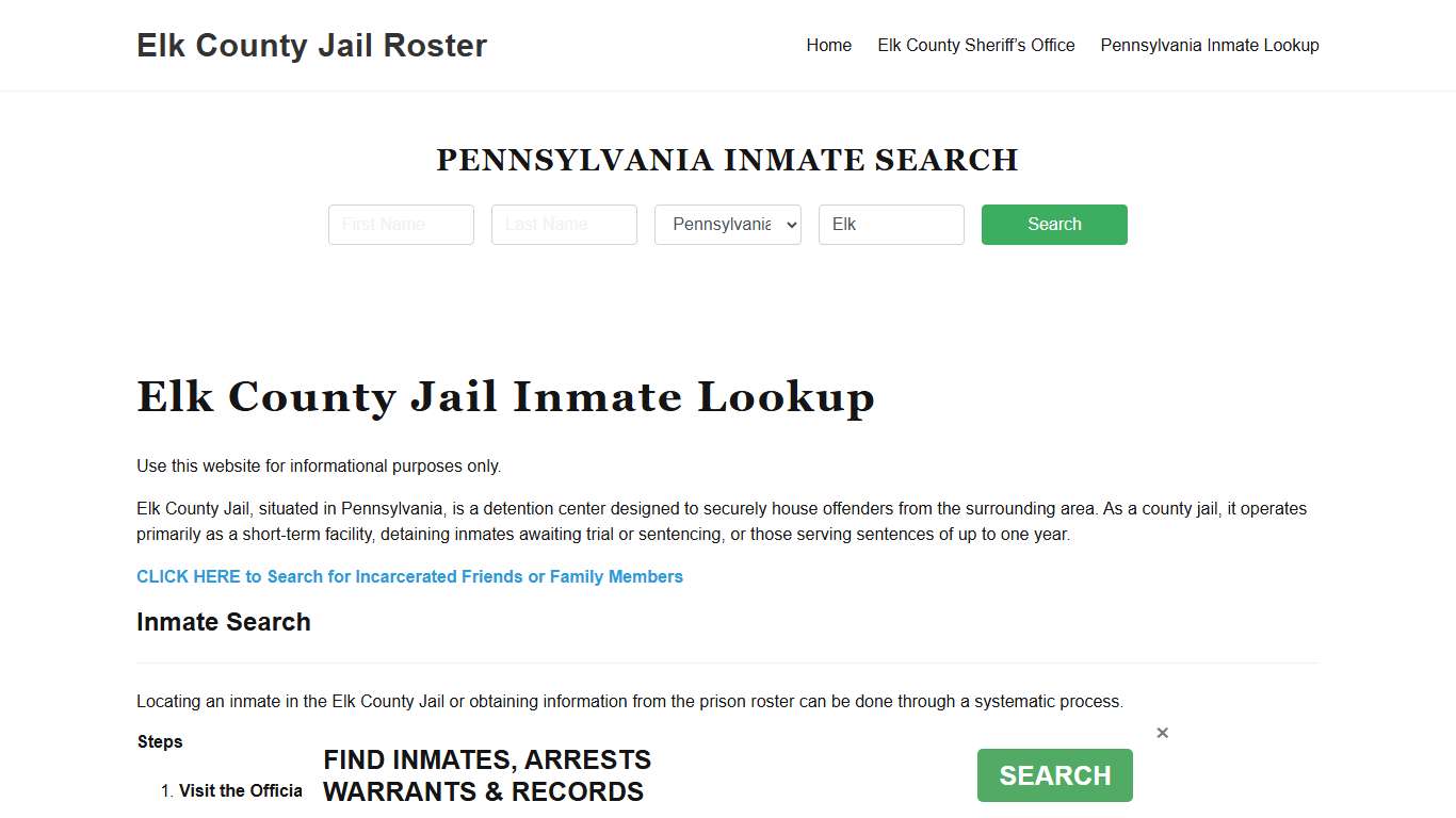 Elk County Jail Roster Lookup, PA, Inmate Search