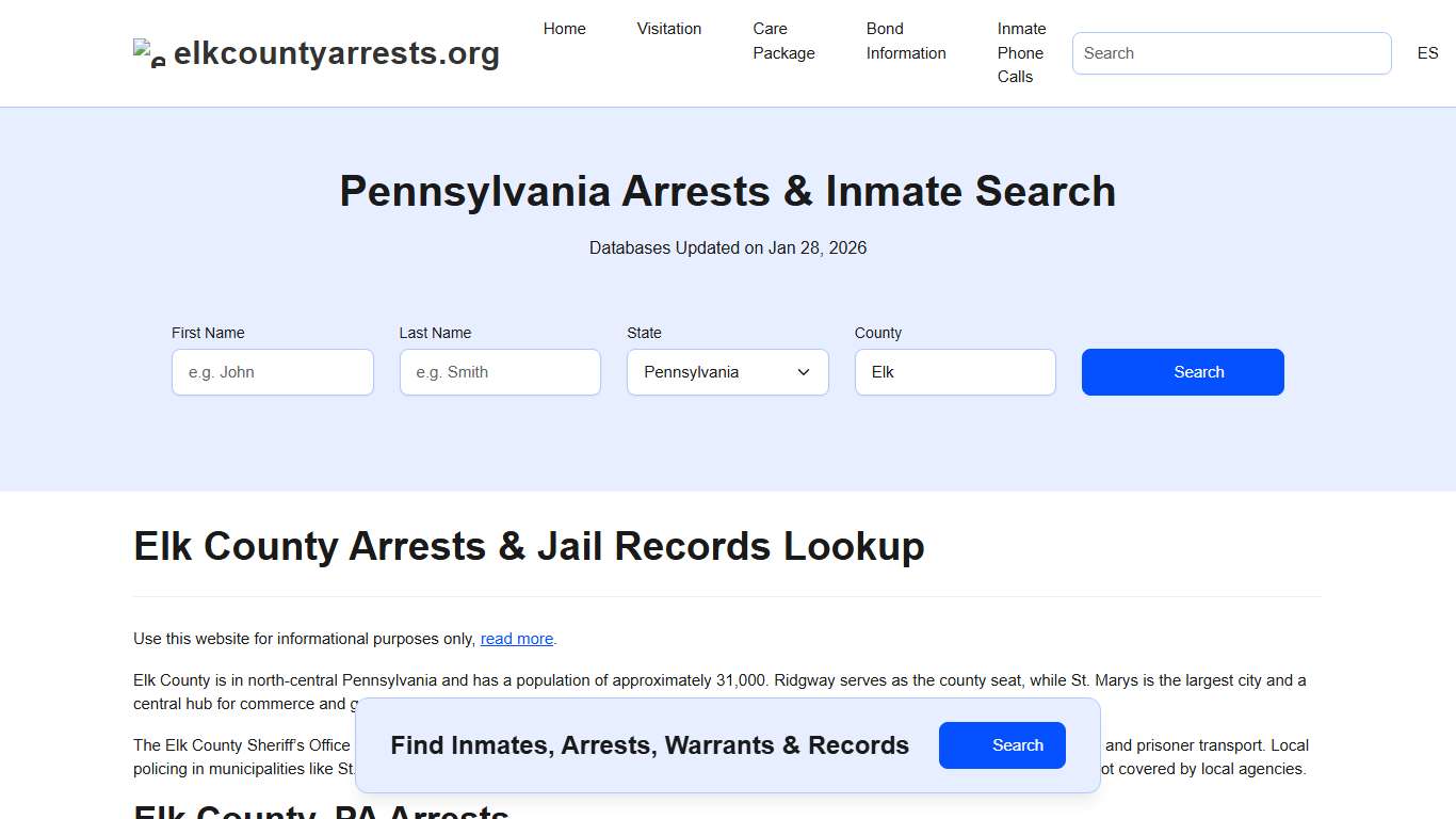 Elk County, PA Arrests, Warrants, Police Records Search